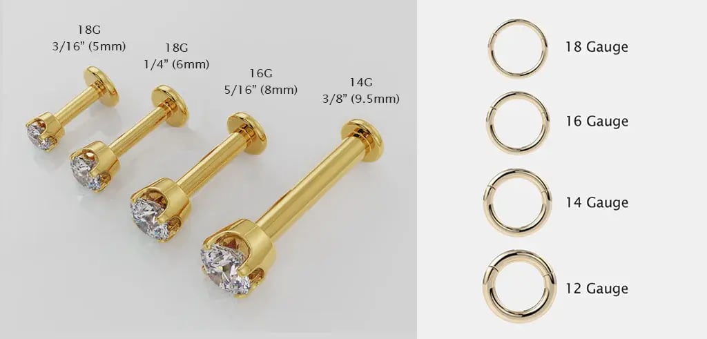 different guage /size piercing jewelry